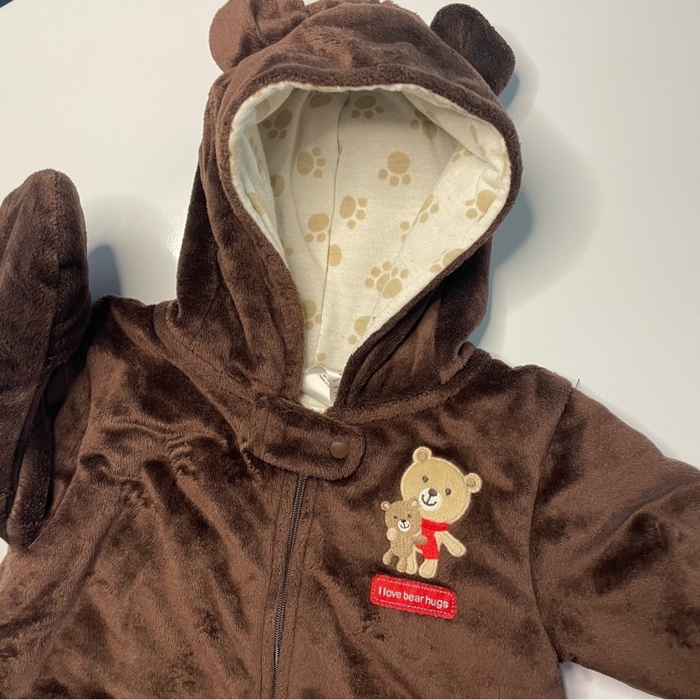 Carter’s 3 Month Winter Mittens Zipper and Hooded Bear Suit PRELOVED - Picture 2 of 15